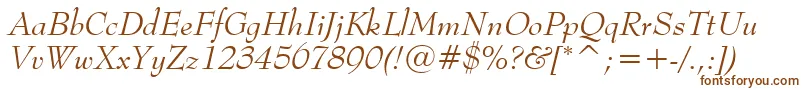 BernhardModernItalicBt-fontti – ruskeat fontit valkoisella taustalla