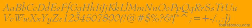 BernhardModernItalicBt-Schriftart – Graue Schriften auf orangefarbenem Hintergrund