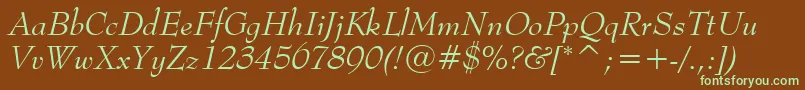 BernhardModernItalicBt-fontti – vihreät fontit ruskealla taustalla