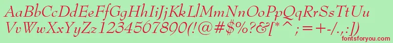 BernhardModernItalicBt Font – Red Fonts on Green Background