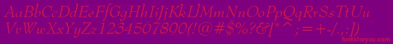 フォントBernhardModernItalicBt – 紫の背景に赤い文字