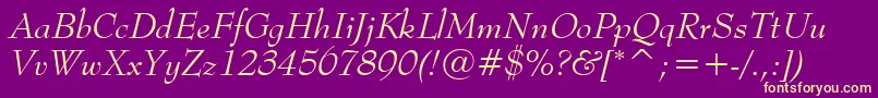 BernhardModernItalicBt Font – Yellow Fonts on Purple Background