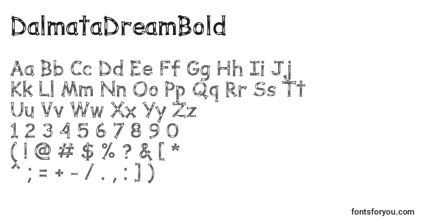 A fonte DalmataDreamBold – alfabeto, números, caracteres especiais