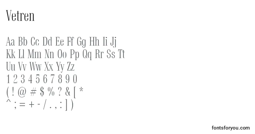 Шрифт Vetren – алфавит, цифры, специальные символы