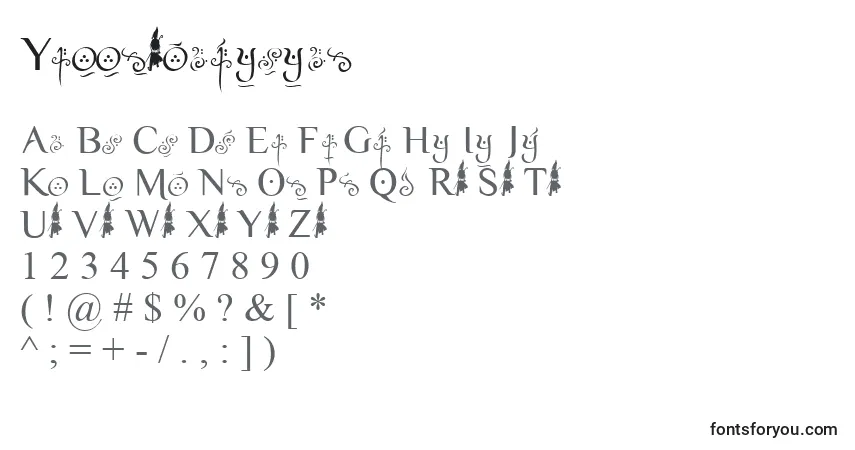 Schriftart Yellowmagician – Alphabet, Zahlen, spezielle Symbole