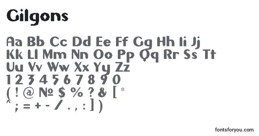 Czcionka Gilgons – alfabet, cyfry, specjalne znaki
