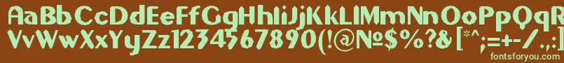 フォントGilgons – 緑色の文字が茶色の背景にあります。