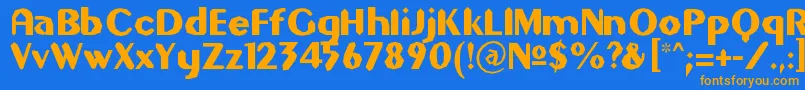 フォントGilgons – オレンジ色の文字が青い背景にあります。