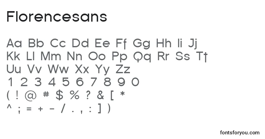 A fonte Florencesans – alfabeto, números, caracteres especiais