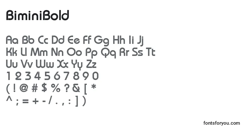 A fonte BiminiBold – alfabeto, números, caracteres especiais
