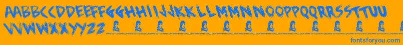 BewareOfTheDog-Schriftart – Blaue Schriften auf orangefarbenem Hintergrund