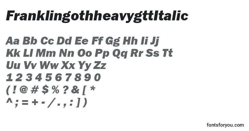 A fonte FranklingothheavygttItalic – alfabeto, números, caracteres especiais