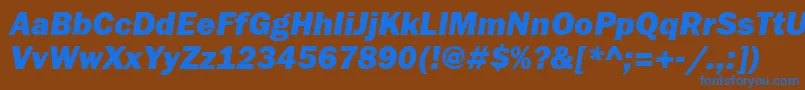 Fonte FranklingothheavygttItalic – fontes azuis em um fundo marrom