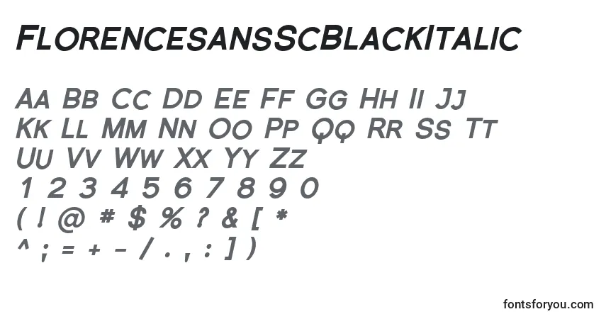 Schriftart FlorencesansScBlackItalic – Alphabet, Zahlen, spezielle Symbole