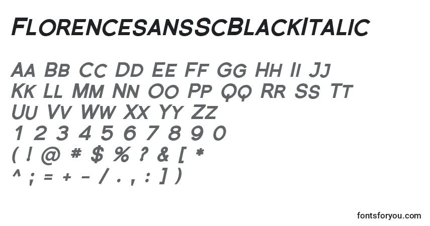 Czcionka FlorencesansScBlackItalic – alfabet, cyfry, specjalne znaki