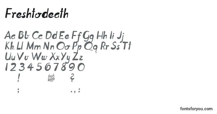 Czcionka Freshtodeath – alfabet, cyfry, specjalne znaki