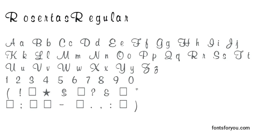 Czcionka RosertasRegular – alfabet, cyfry, specjalne znaki