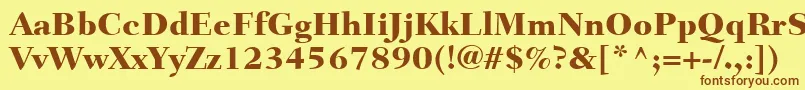 フォントFairfieldLt85Heavy – 茶色の文字が黄色の背景にあります。