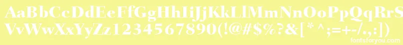 FairfieldLt85Heavy-Schriftart – Weiße Schriften auf gelbem Hintergrund