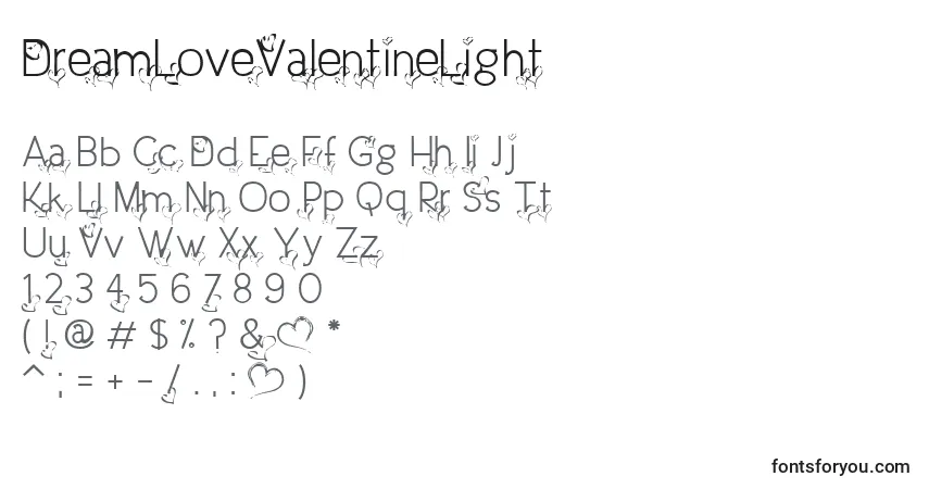 Fuente DreamLoveValentineLight - alfabeto, números, caracteres especiales