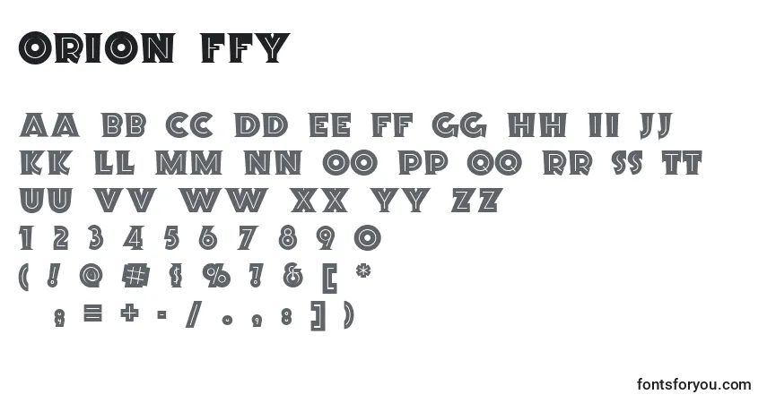 Czcionka Orion ffy – alfabet, cyfry, specjalne znaki