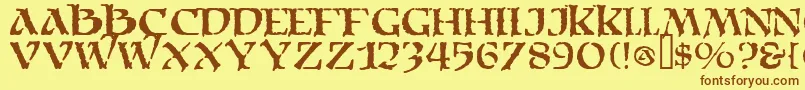 フォントMoriaDf – 茶色の文字が黄色の背景にあります。