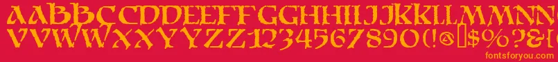 フォントMoriaDf – 赤い背景にオレンジの文字