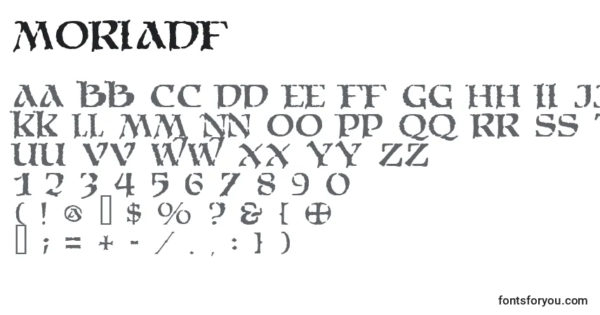 characters of moriadf font, letter of moriadf font, alphabet of  moriadf font