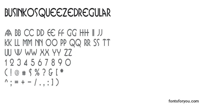 A fonte BusinkosqueezedRegular – alfabeto, números, caracteres especiais
