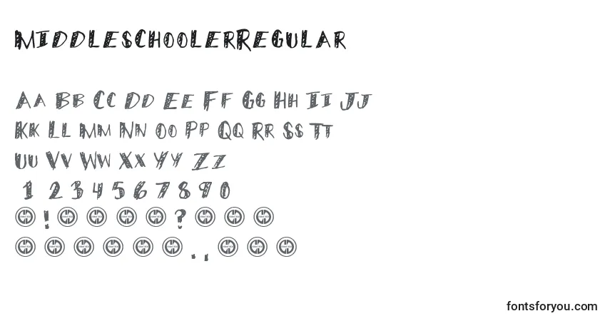 A fonte MiddleschoolerRegular (68801) – alfabeto, números, caracteres especiais