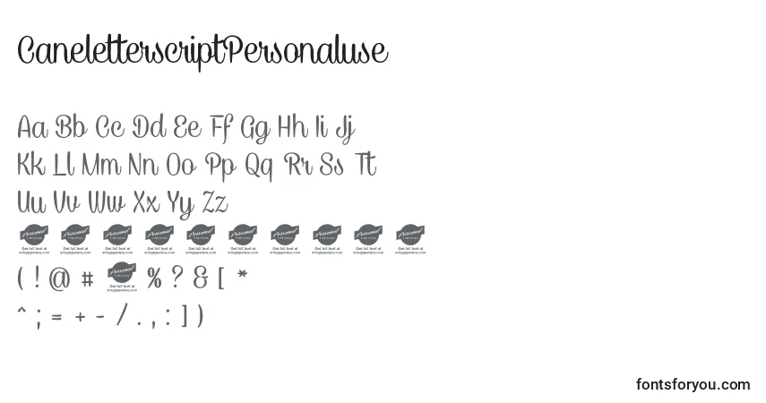 Czcionka CaneletterscriptPersonaluse – alfabet, cyfry, specjalne znaki