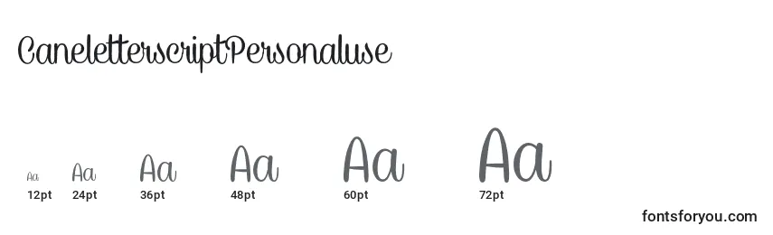 CaneletterscriptPersonaluse Font Sizes