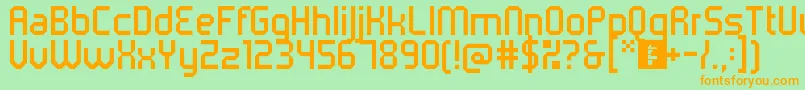 5metrikLight-Schriftart – Orangefarbene Schriften auf grünem Hintergrund