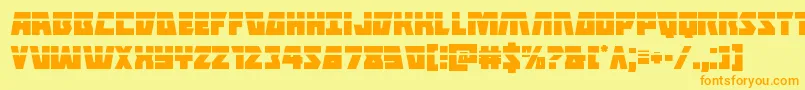 フォントHalfshellherolaser – オレンジの文字が黄色の背景にあります。