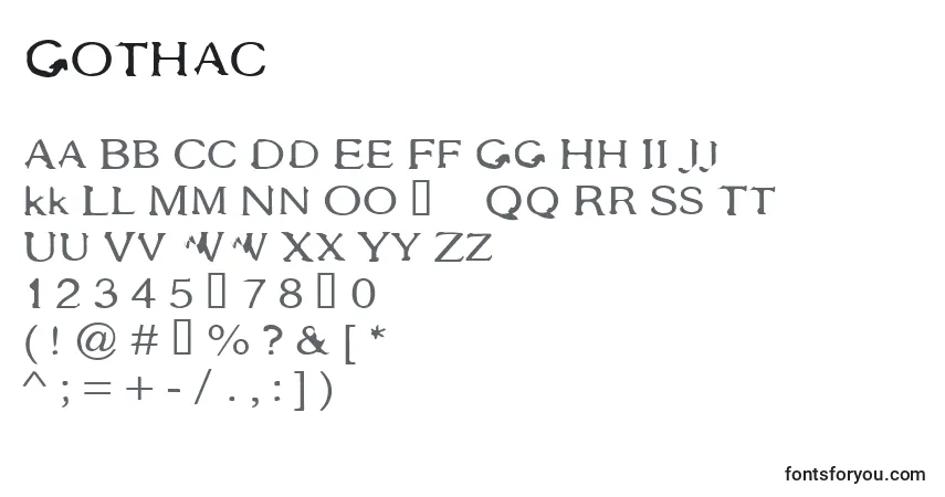 Czcionka Gothac – alfabet, cyfry, specjalne znaki