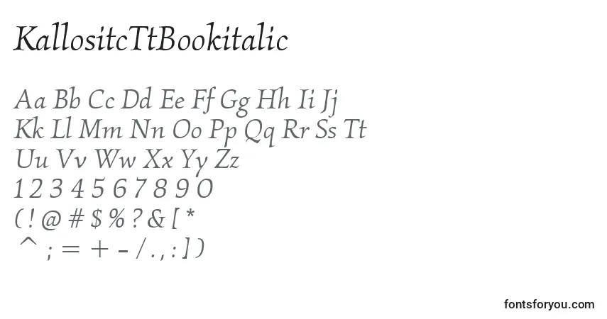 Шрифт KallositcTtBookitalic – алфавит, цифры, специальные символы