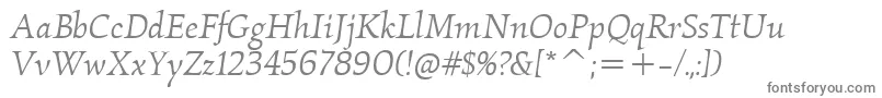 KallositcTtBookitalic-fontti – harmaat kirjasimet valkoisella taustalla