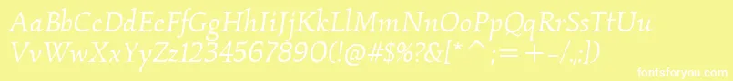 KallositcTtBookitalic-Schriftart – Weiße Schriften auf gelbem Hintergrund