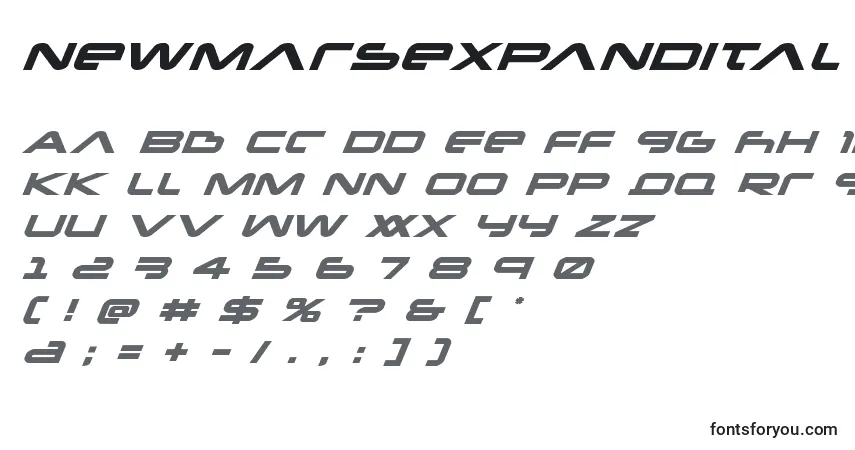 Czcionka Newmarsexpandital – alfabet, cyfry, specjalne znaki