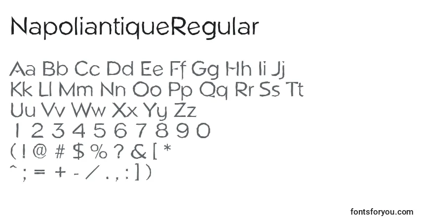 Czcionka NapoliantiqueRegular – alfabet, cyfry, specjalne znaki