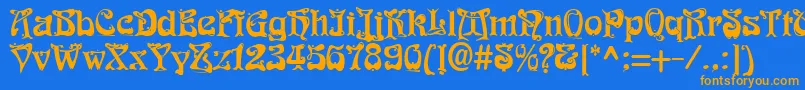 Funk1-Schriftart – Orangefarbene Schriften auf blauem Hintergrund