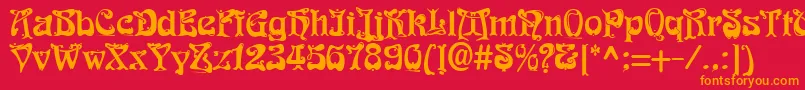 Funk1-Schriftart – Orangefarbene Schriften auf rotem Hintergrund