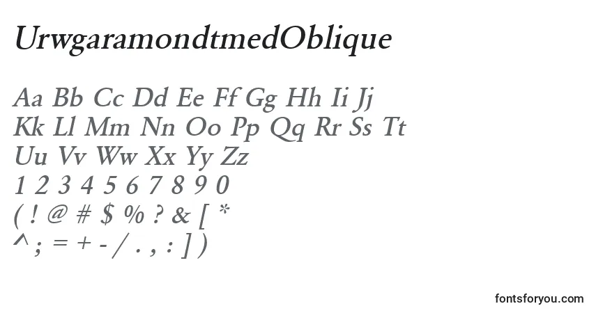 A fonte UrwgaramondtmedOblique – alfabeto, números, caracteres especiais