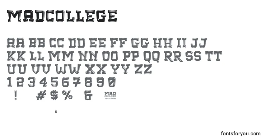A fonte MadCollege – alfabeto, números, caracteres especiais