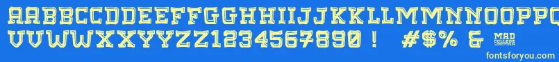 MadCollege Font – Yellow Fonts on Blue Background