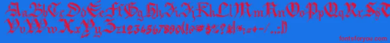 Argbiwsc-Schriftart – Rote Schriften auf blauem Hintergrund