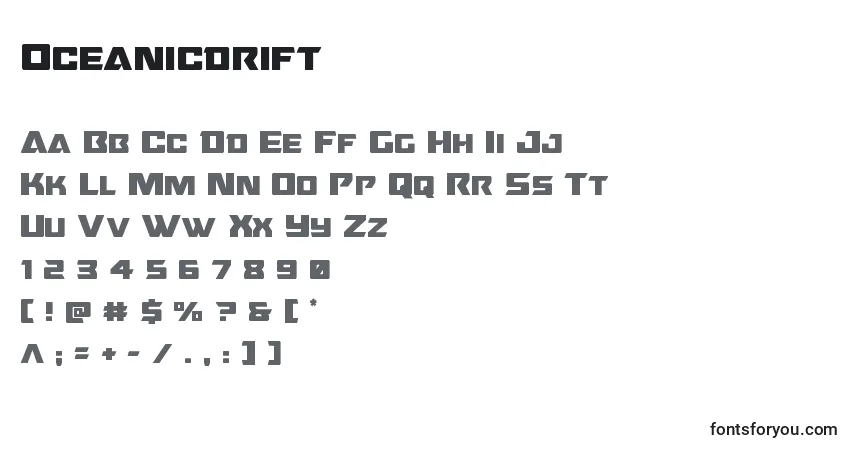 Czcionka Oceanicdrift – alfabet, cyfry, specjalne znaki