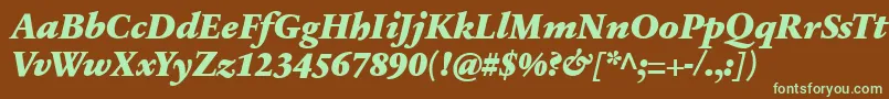 フォントSabonnextLtBlackItalic – 緑色の文字が茶色の背景にあります。