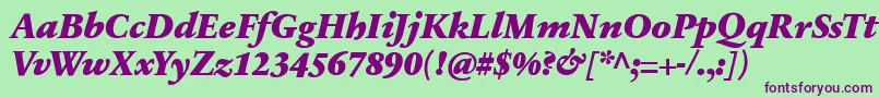 Fonte SabonnextLtBlackItalic – fontes roxas em um fundo verde
