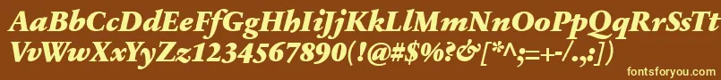 SabonnextLtBlackItalic-Schriftart – Gelbe Schriften auf braunem Hintergrund